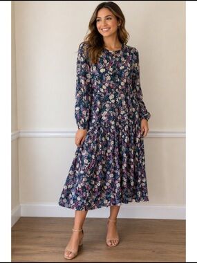 Vintage J Jill Ltd Floral Long Sleeve Cottagecore Midi Dress